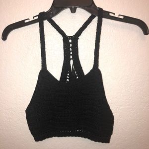 Black crochet crop top